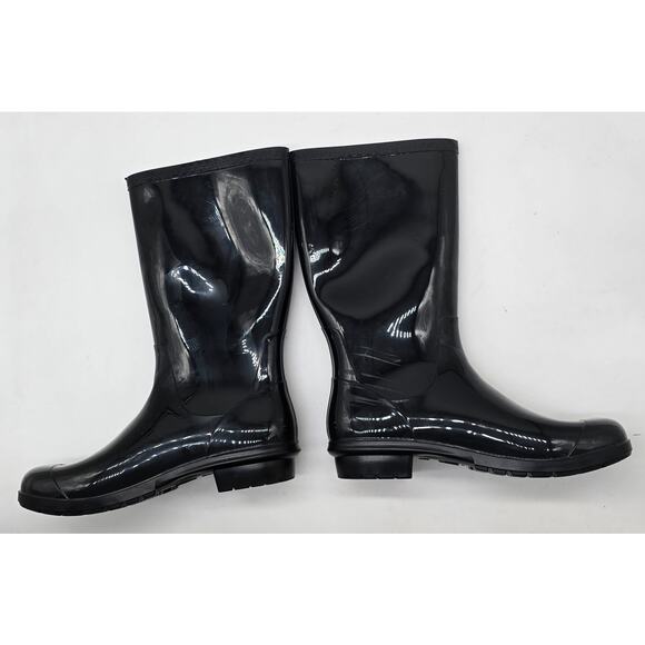 UGG Sienna Black Glossy Rain Rubber Boots Shearling Insole Made in USA Womens 10 - Picture 8 of 11